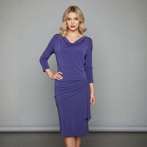 New York & Company Medium Purple 3/4 Sleeve Sheath Faux Wrap A-line Dress